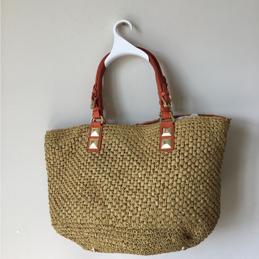 MICHAEL Michael Kors Santorini Raffia and Orange Leather Basket Tote Bag. - Picture 2 of 9